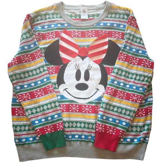 Disney Store Minnie Mouse Holiday Sweater 2XL Fair Isle EUC Unisex - Picture 1 of 7
